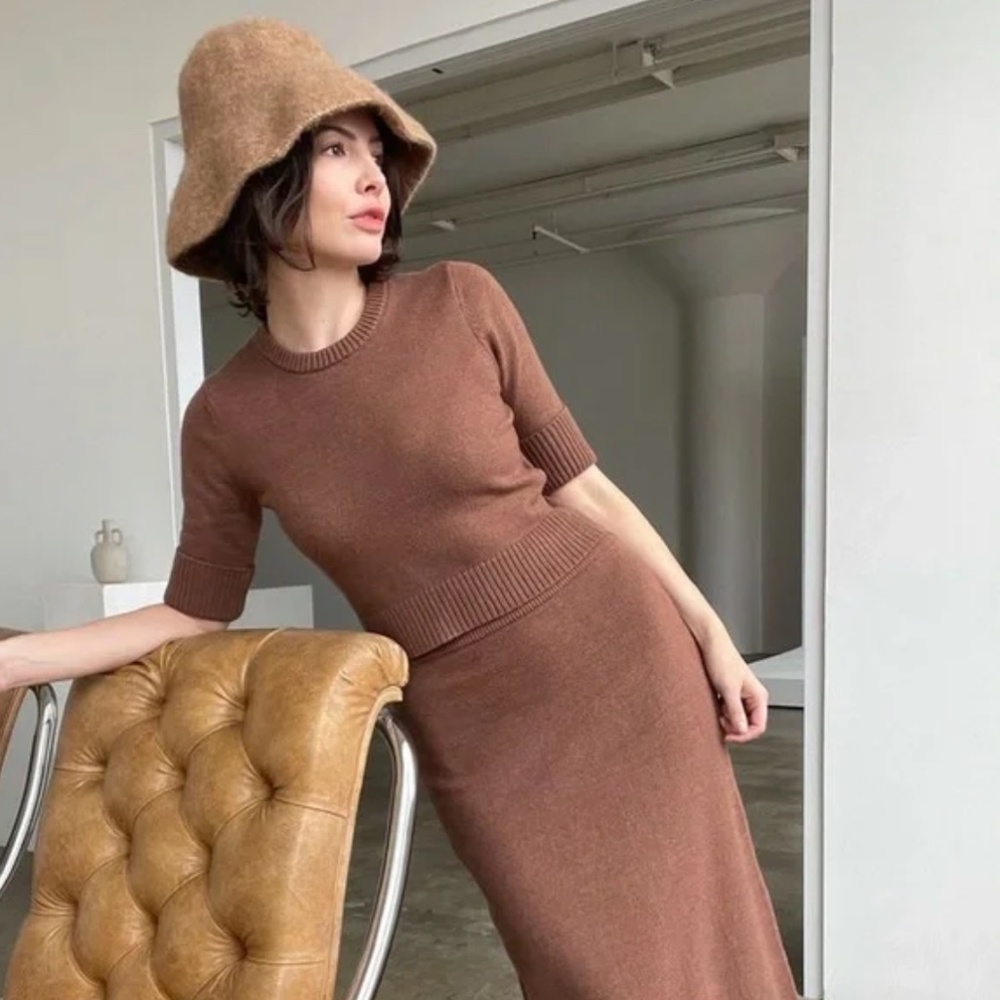 Who What Wear Natalie Cuffed Knit Sweater Top in Brown Clay